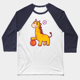 Cute Giraffe Playing Basket Ball Cartoon Baseball T-Shirt
